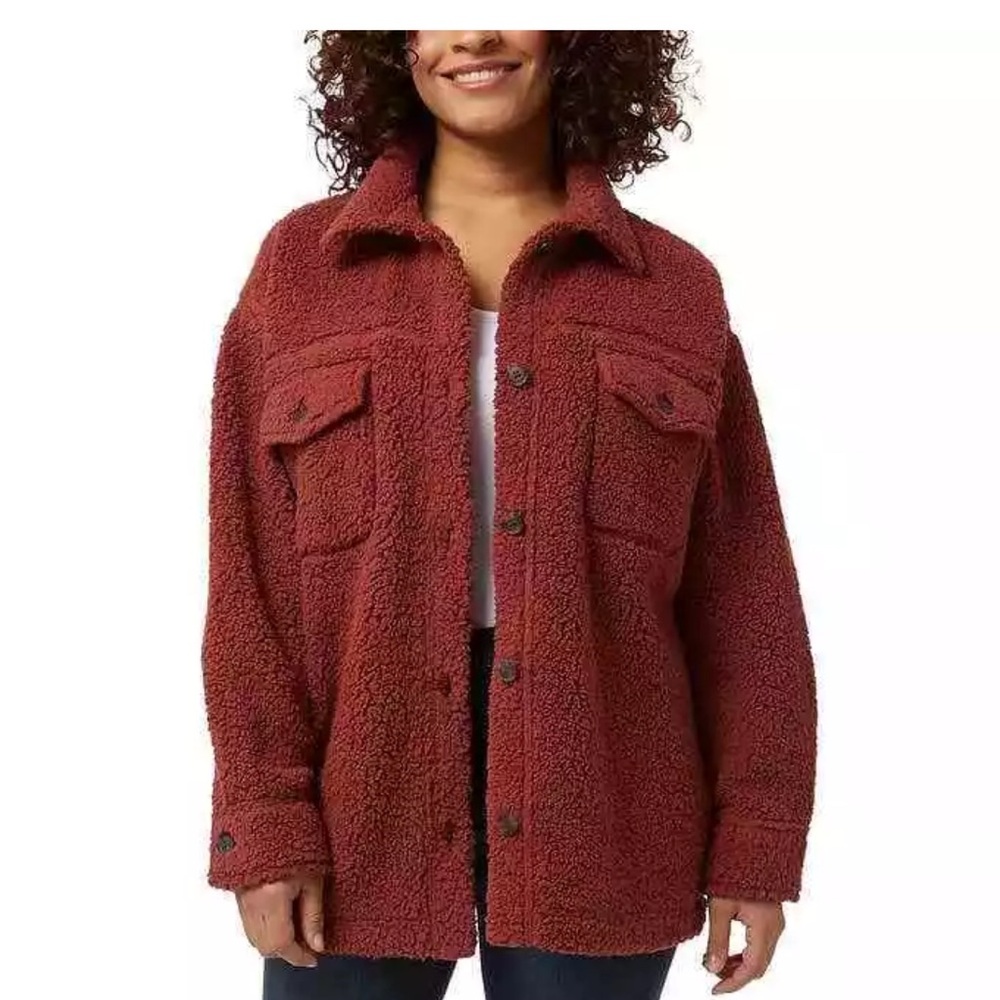NWT Brown Teddy Jacket with Plush Texture and Relaxed Fit